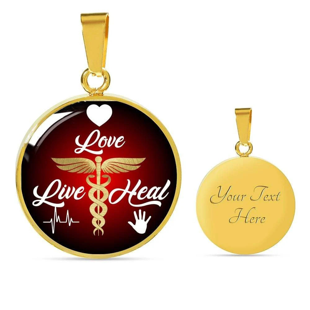 Live Love Heal Necklace Nurse Personalized Engraved Gold Circle Necklace Custom
